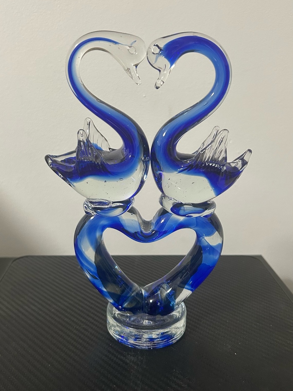 Blue Glass Swan Heart Sculpture - Home Art Décor